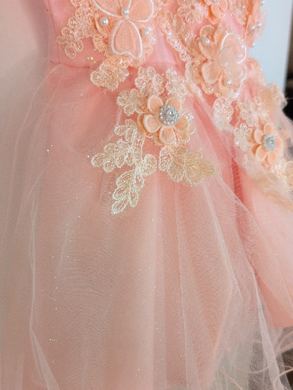 Light Peach Floral Applique Tulle Baby Dress Size 18M - Picture 6 of 15
